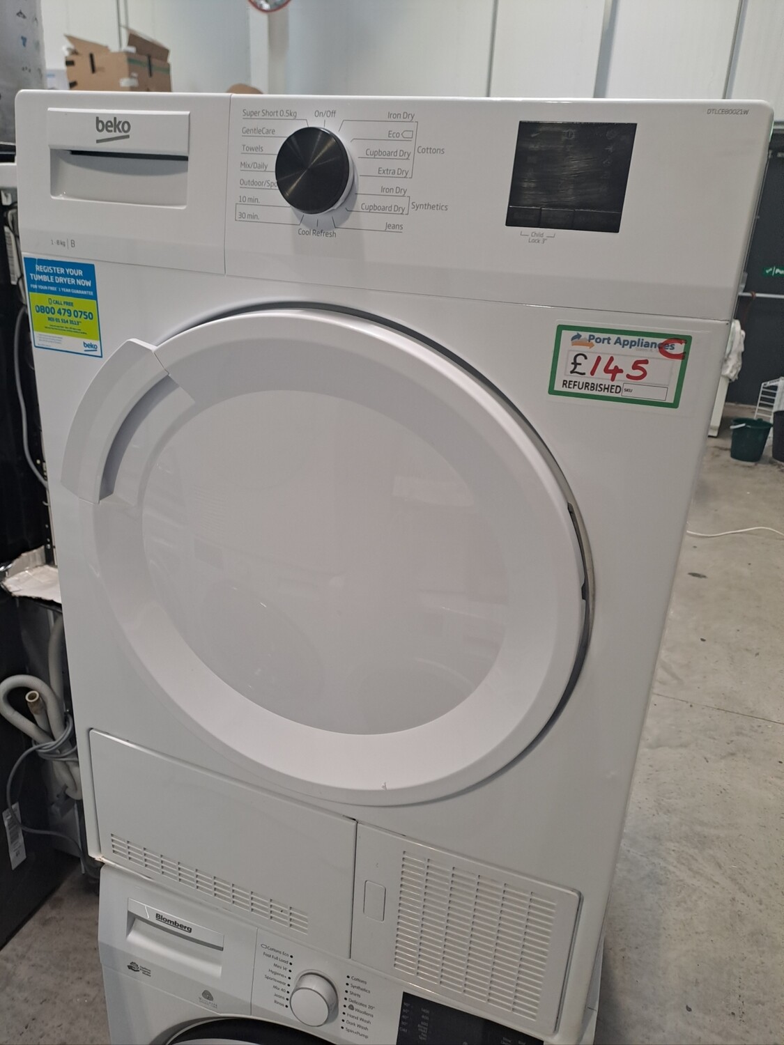 Beko DTLCE80021W 8Kg Condenser Dryer White Refurbished 6 Months Guarantee . This item is Located in our Whitby Road Shop