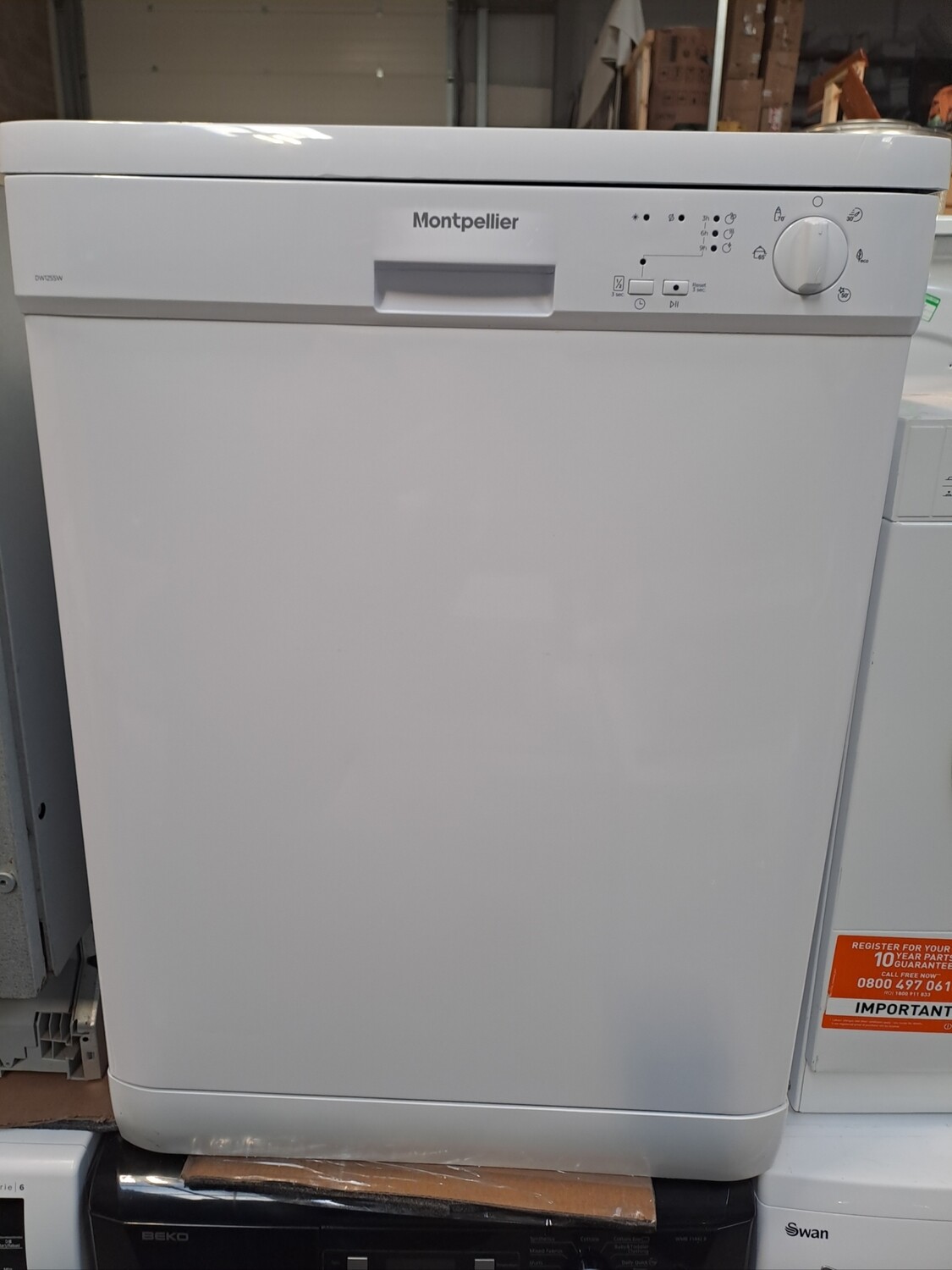 Montpellier DW1255W 60cm Freestanding Full Size Dishwasher White - Refurbished + 6 Months Guarantee . This item is located at our Whitby Road Shop