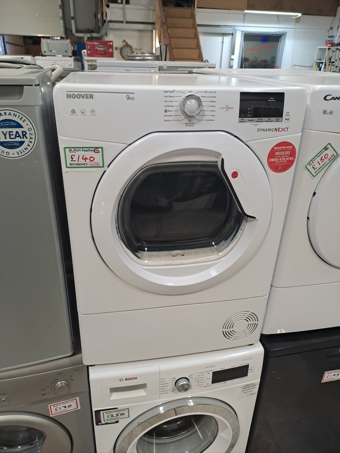 Hoover DXC9DG80 9kg Condenser Dryer White Refurbished 6 Months Guarantee. This item is Located in our Whitby Road Shop
