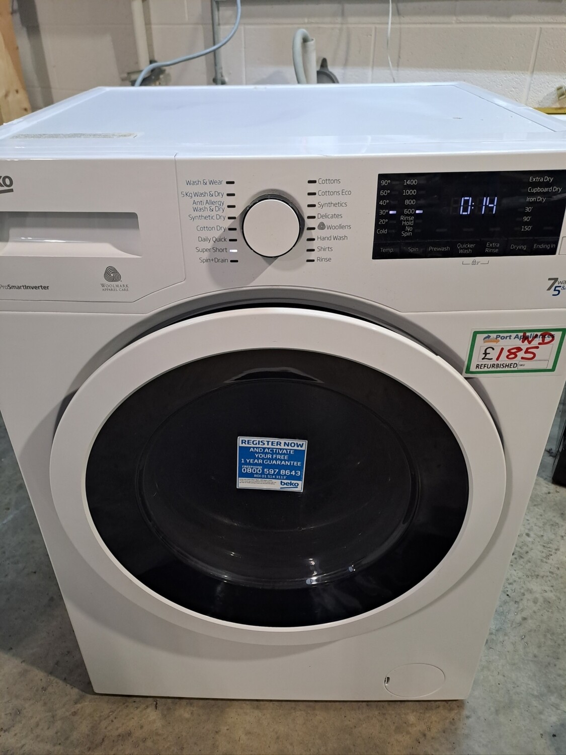 Beko WDJ7523023W 7kg Load 1400 Spin Washing Machine Washer Dryer - White - Refurbished - 6 Month Guarantee