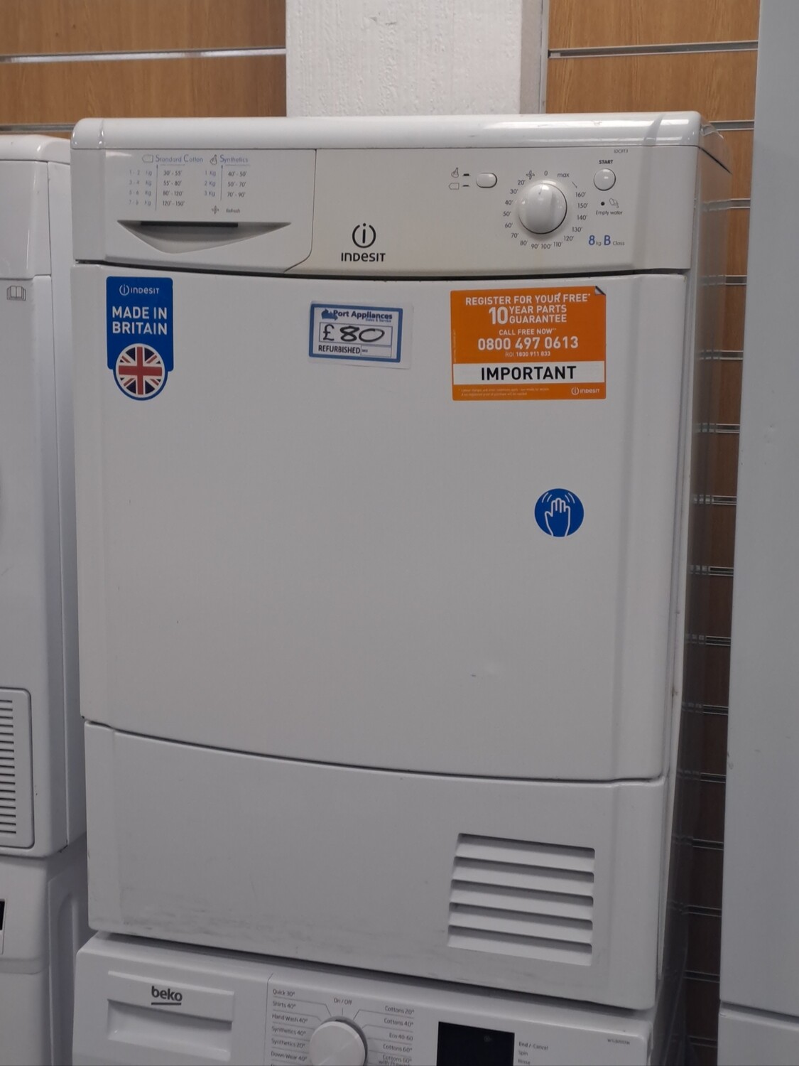Indesit IDC8T3 8kg Condenser Dryer White Refurbished 6 Months Guarantee