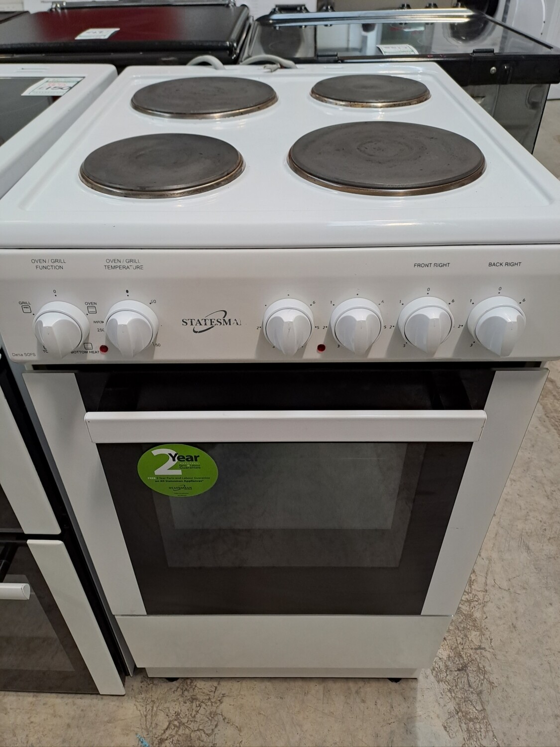 Statesman Delta 50FS 50cm Electric cooker Solid Hob - White - Refurbished 6 Month Guarantee 