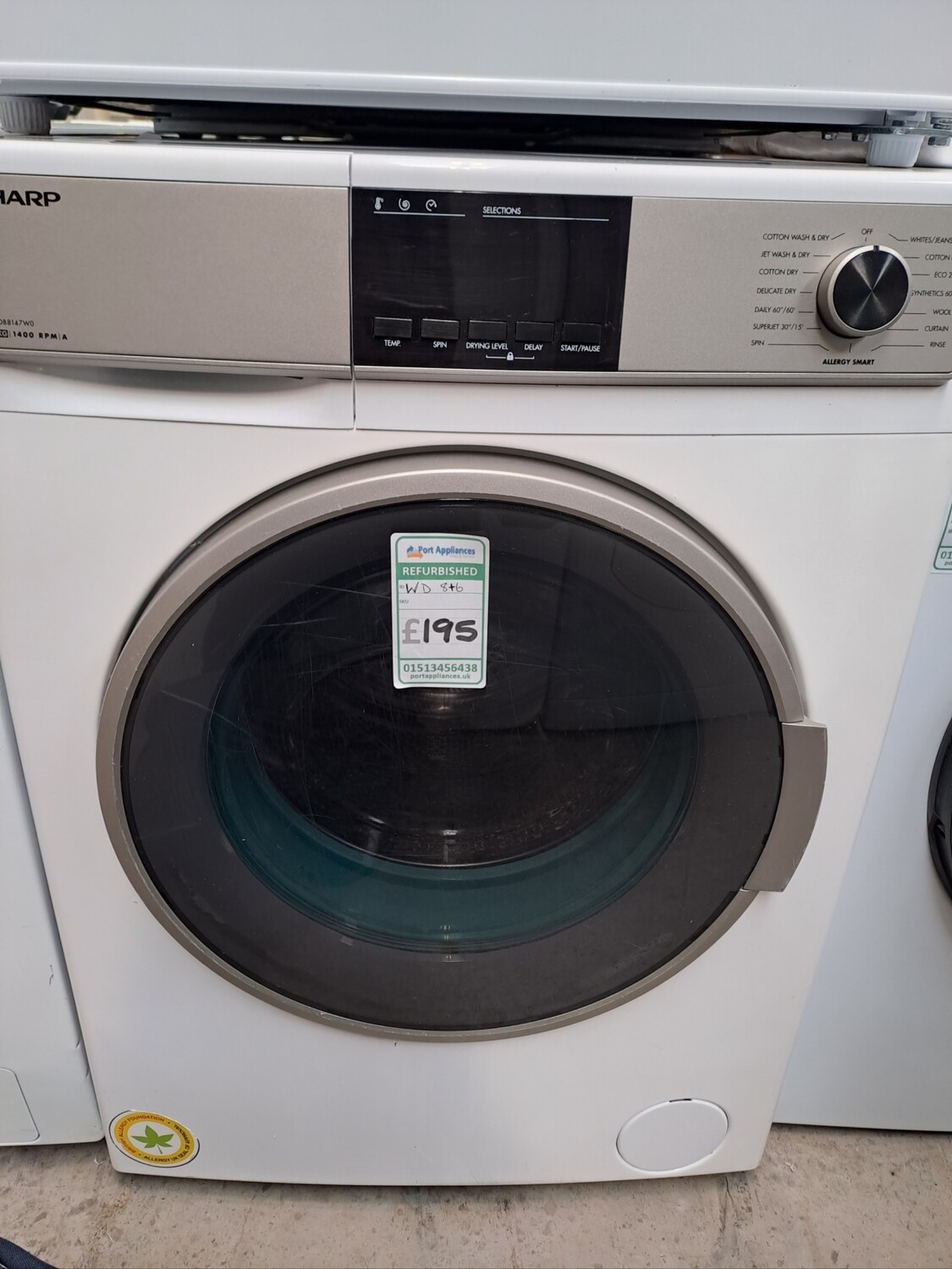 Sharp ES-HDB8147W0 8kg/6kg 1400 Spin Washer Dryer White 