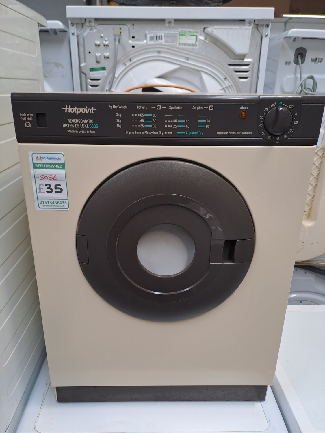 Hotpoint 9306 3KG Compact Tumble Dryer Cream Refurbished H67cm
W49cm
D48cm 3 Months Guarantee. This item is located in our Whitby Road Shop 