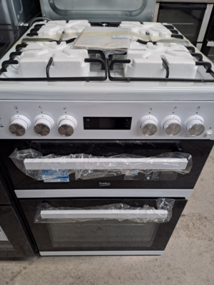 Beko  60cm Double Oven 4 Burner Freestanding Dual Fuel Cooker White New Graded