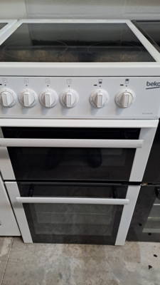 Beko 50cm Electric Cooker Double Oven Ceramic Hob White In Our Whitby Road Shop