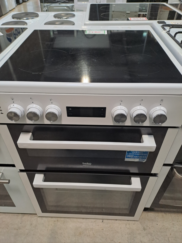 Beko 60cm Electric cooker Twin Cavity Ceramic Hob White