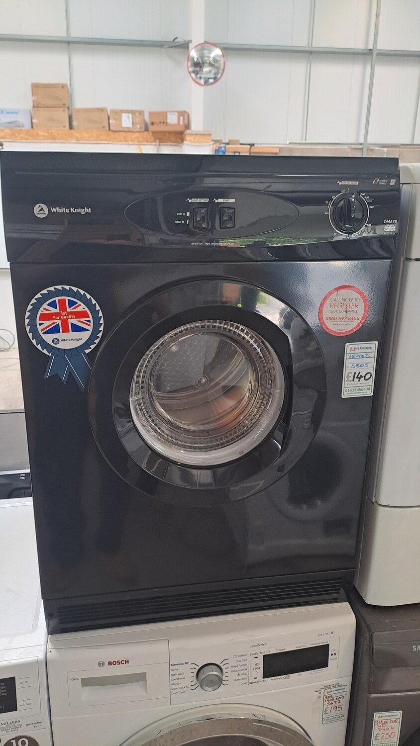White Knight C44A7B 7kg Vented Tumble Dryer Black