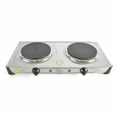 Kitchen Perfected E4203SS 2000W Freestanding Double Hotplate Polished Stainless Steel