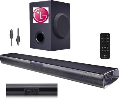 LG SQC1 Bluetooth 2.1 Channel 160W Soundbar with Wireless Subwoofer, remote and Optical connection - Black New RRP£199