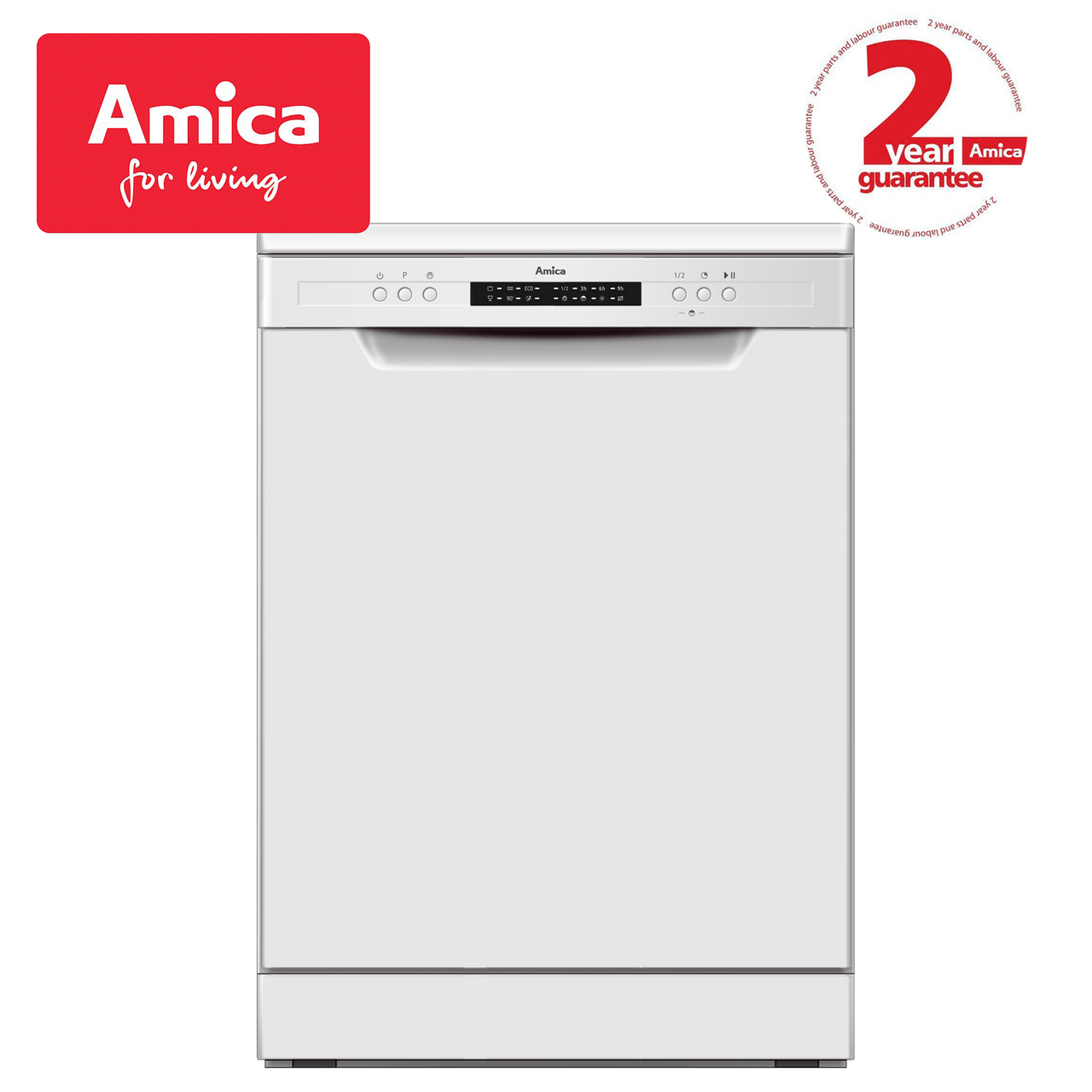 Amica 60cm Freestanding Dishwasher In White - ADF630WH New + 2 Year Guarantee