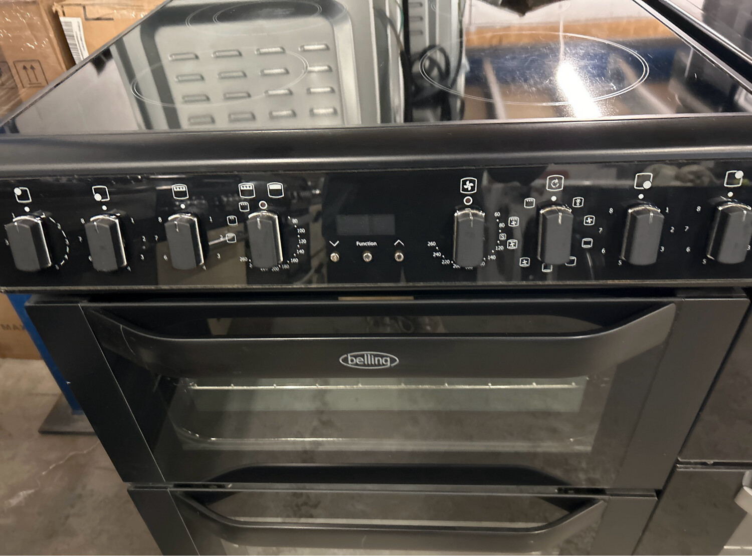 Belling 60cm Electric Cooker Fan oven with Ceramic Hob Black | Located In Our Unit