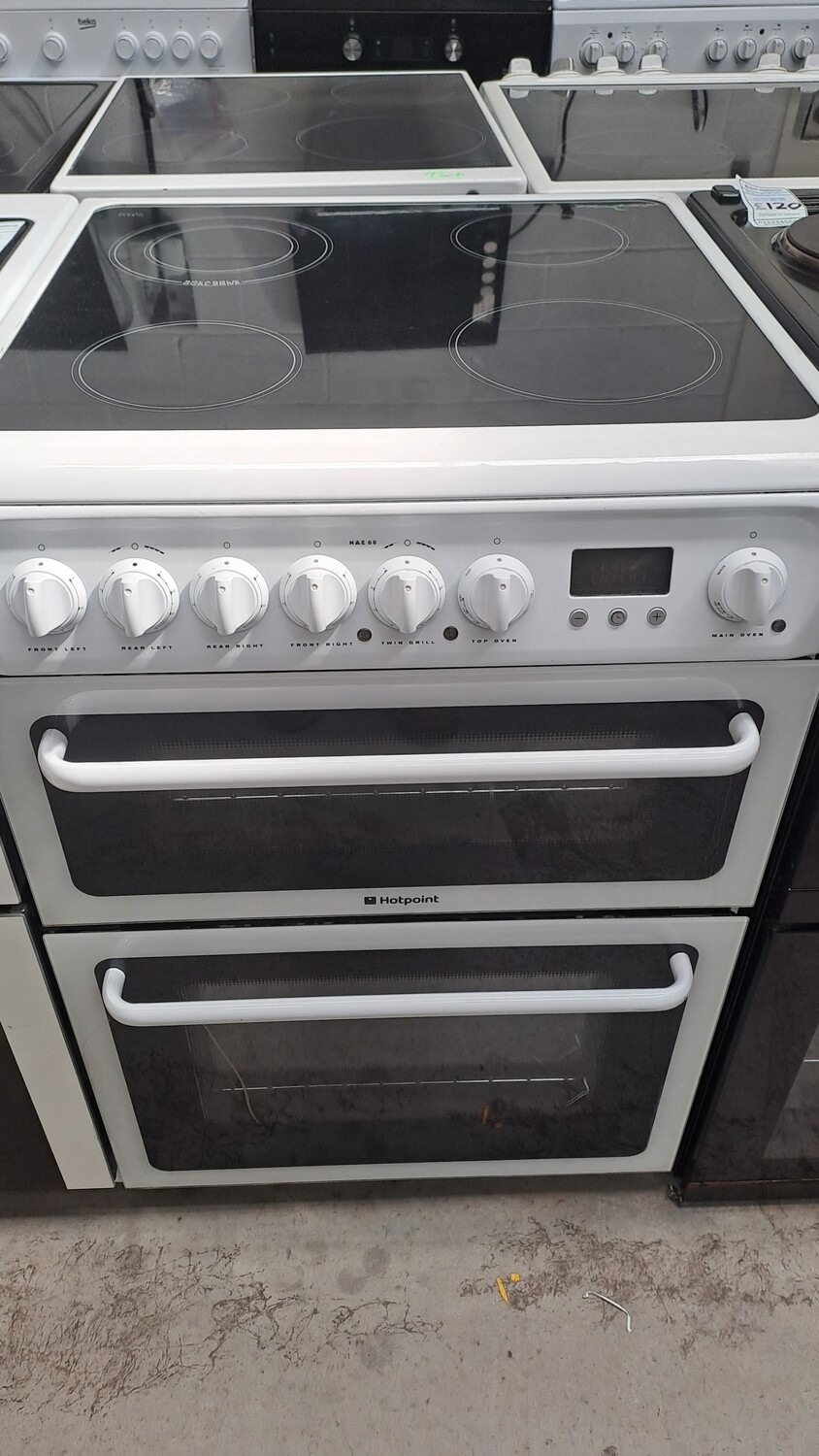 Hotpoint HAE60P 60cm Electric Cooker with Ceramic Double Oven In White