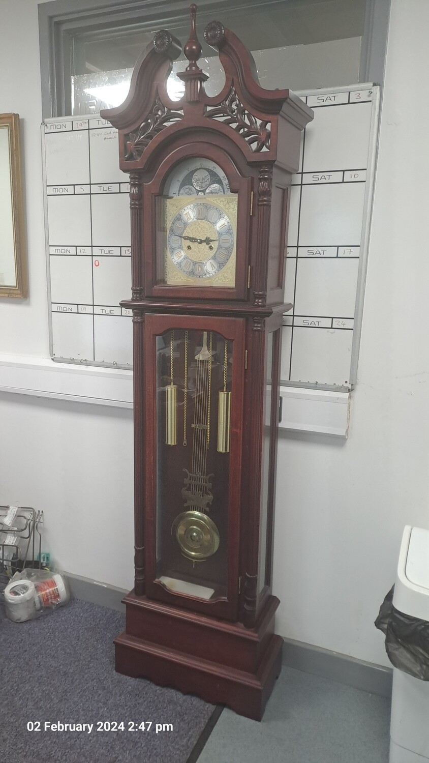 Grandfather longcase clock H210 W51 D24 Mahogany - Preowned