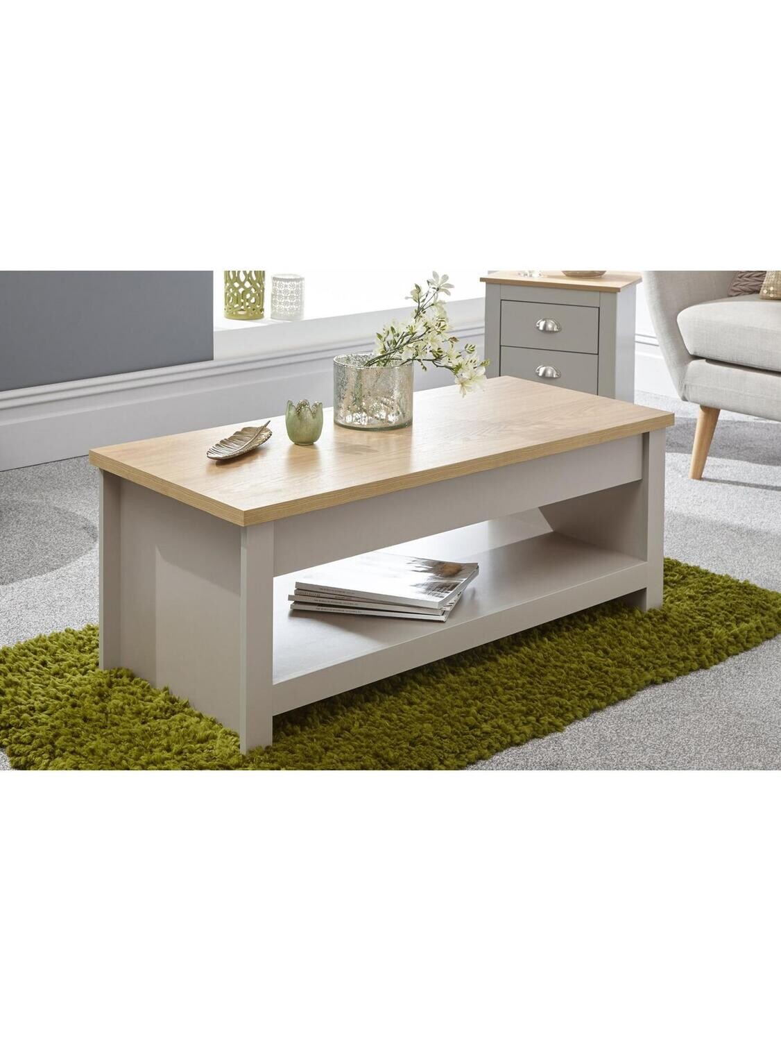 Lancaster Lift Up Coffee Table - Grey - Height 42, Width 105, Depth 47 cm