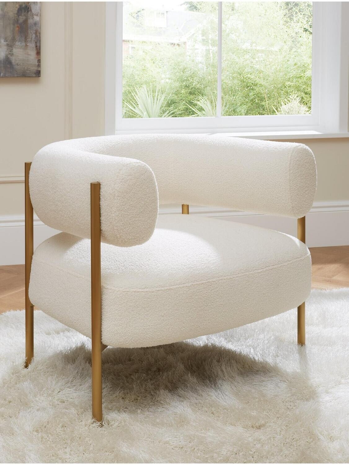 Icon Boucle Fabric Accent Chair - Cream - Height 68, Width 80, Depth 74 cm