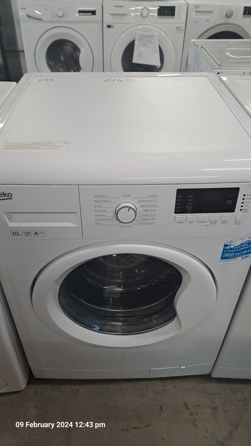 Beko WMB101433LW 10kg Load 1400 Spin Washing Machine White