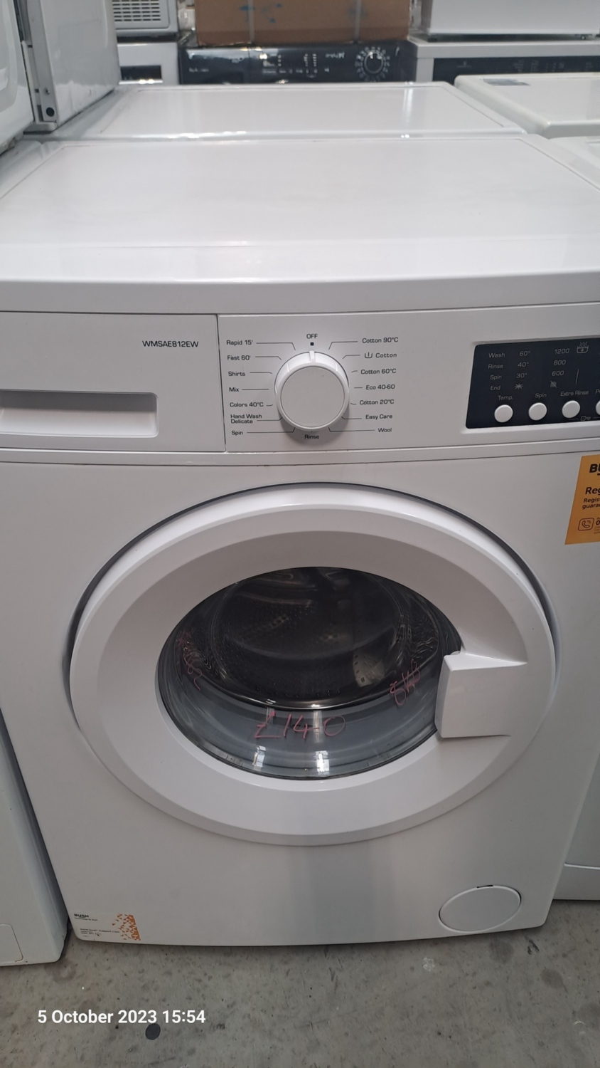 Bush WMSAE712EW 7kg Load 1200 Spin Washing Machine White H84cm W60cm D53cm - Refurbished