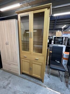 Wooden Cabinet with Glass Doors & Two Drawers H200cm W85cm D37cm