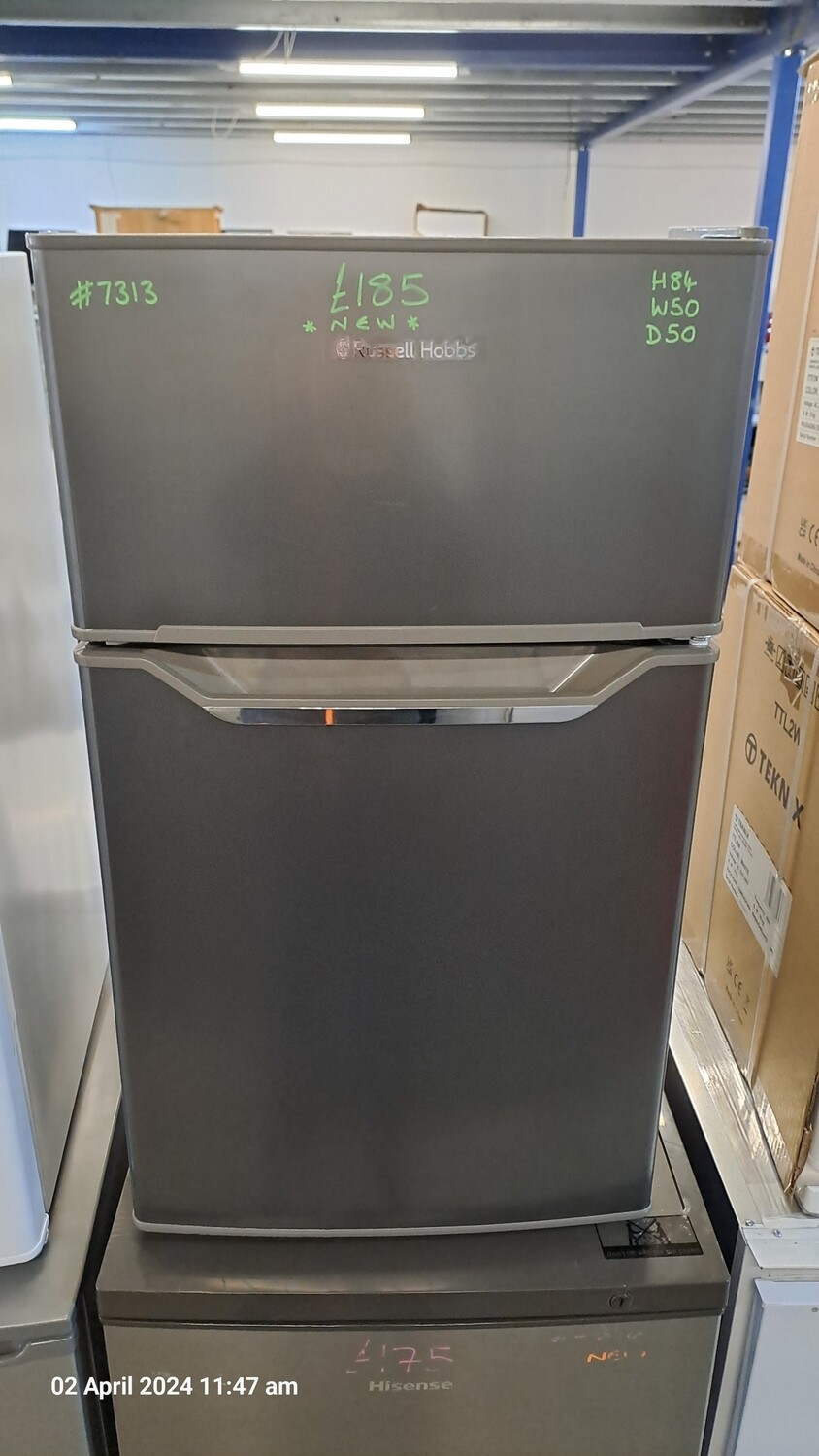 Russell Hobbs RH48UCFF2SS Under Counter Fridge Freezer H84 W50 D50 Grey New Graded