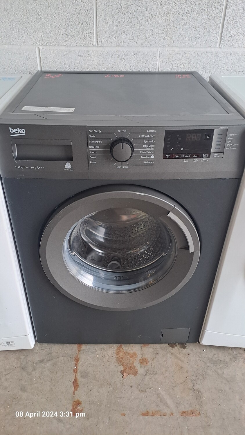 Beko WTB1041R4A 10kg Load 1400 Spin A+++ Washing Machine Graphite Grey Refurbished H84cm W60cm D64cm
