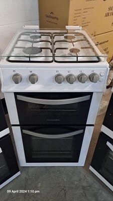 Montpellier MDG500LW 50cm Double Oven Freestanding GAS Cooker Glass Safety Lid White Refurbished H90cm W50cm D60cm
