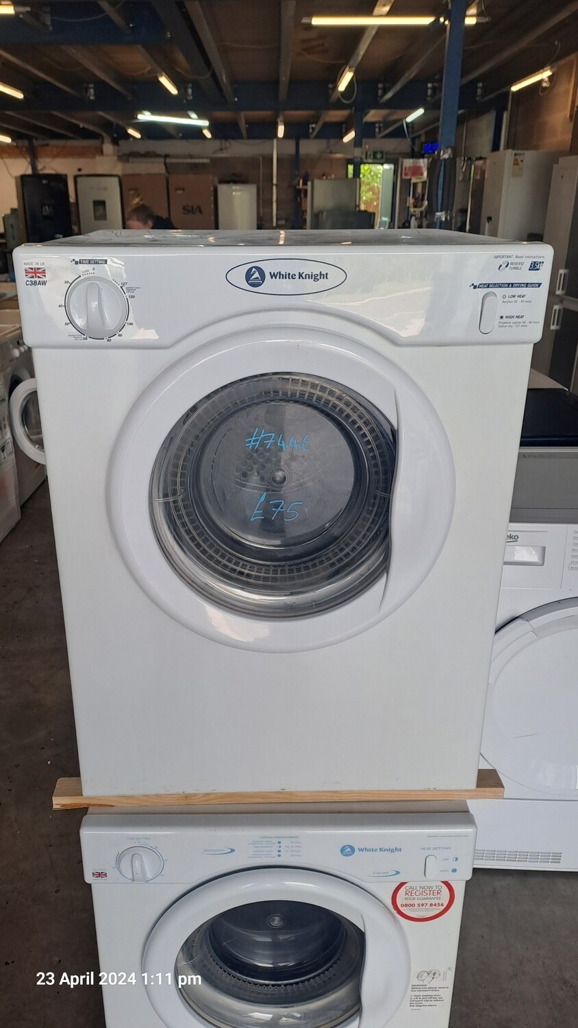 White Knight C38AW 3.5KG Compact Vented Tumble Dryer White Refurbished H67cm W49cm D48cm