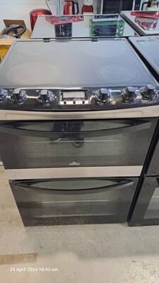 Zanussi ZCV68 60cm Electric cooker Twin Cavity Double Oven Ceramic Hob Silver Refurbished 
