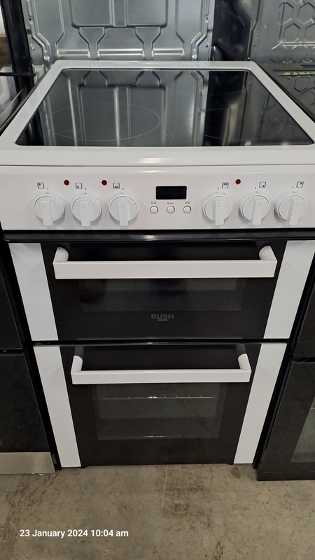 Bush DHBEDC50W 50cm Electric Cooker Double Oven Ceramic Hob White