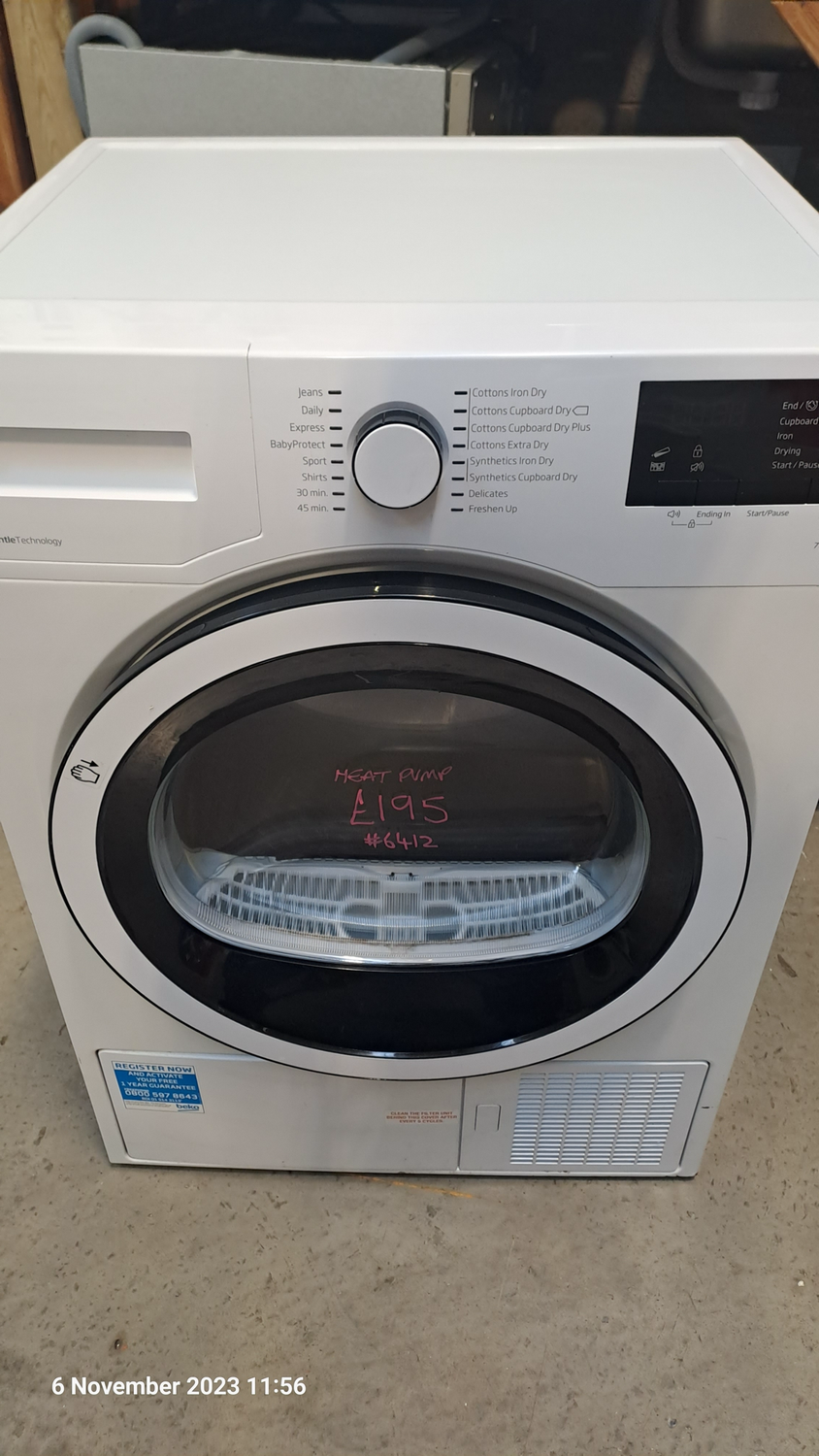 Beko DHR73431W 7kg A++ Heat Pump Energy Saving Condenser Dryer White