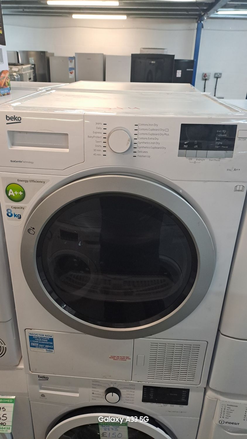 Beko DSX83410W 8kg A++ Heat Pump Condenser Dryer White  Refurbished 