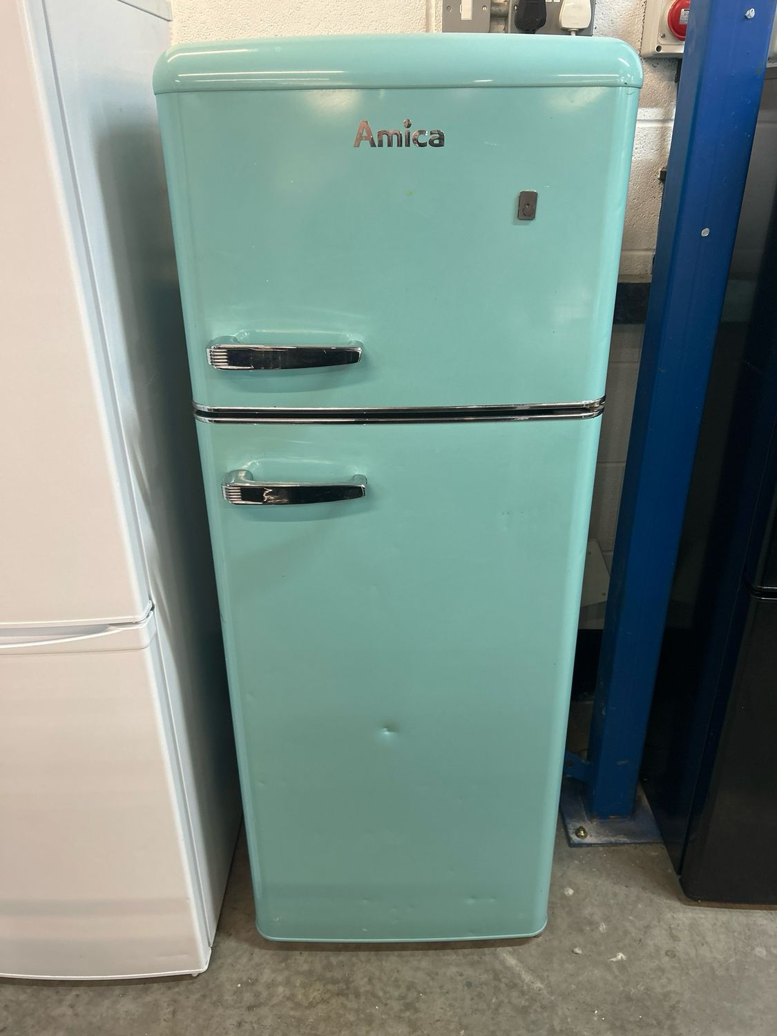 Amica 30/70 Retro Style Fridge Freezer Blue/Green Turquoise Refurbished H144cm W55cm