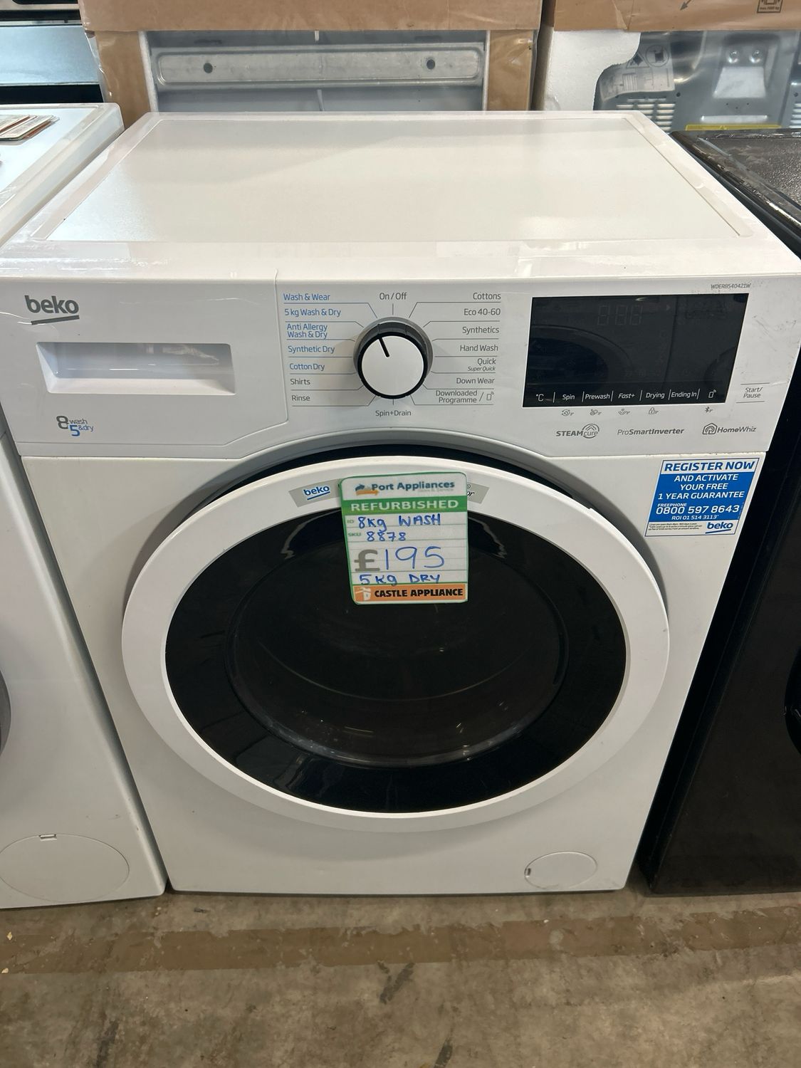 Beko WDER8540421W 8+5 1400 Washer-Dryer White Refurbished H84cm W60cm D59cm