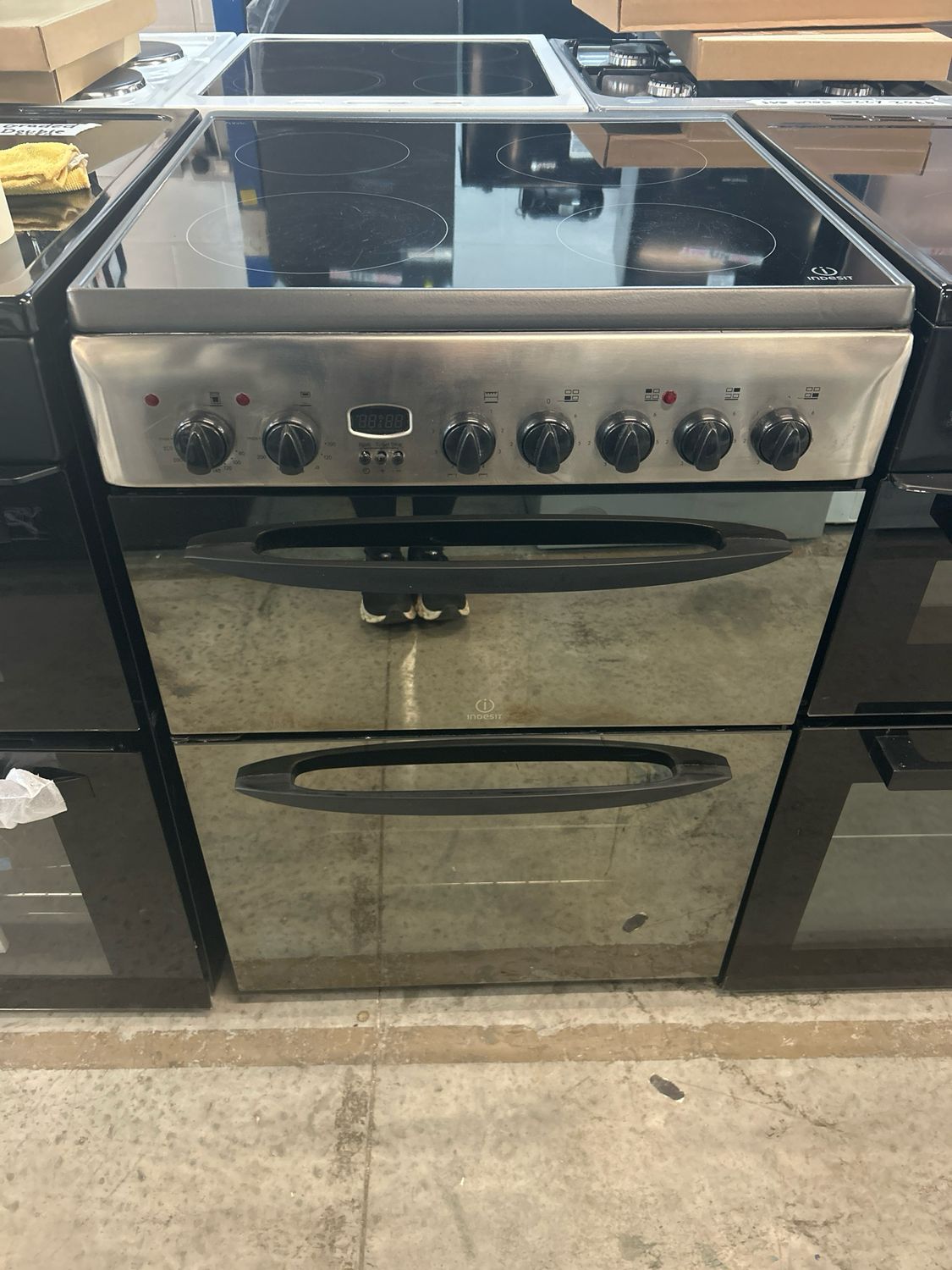 Indesit 60cm Electric Cooker Double Oven Silver