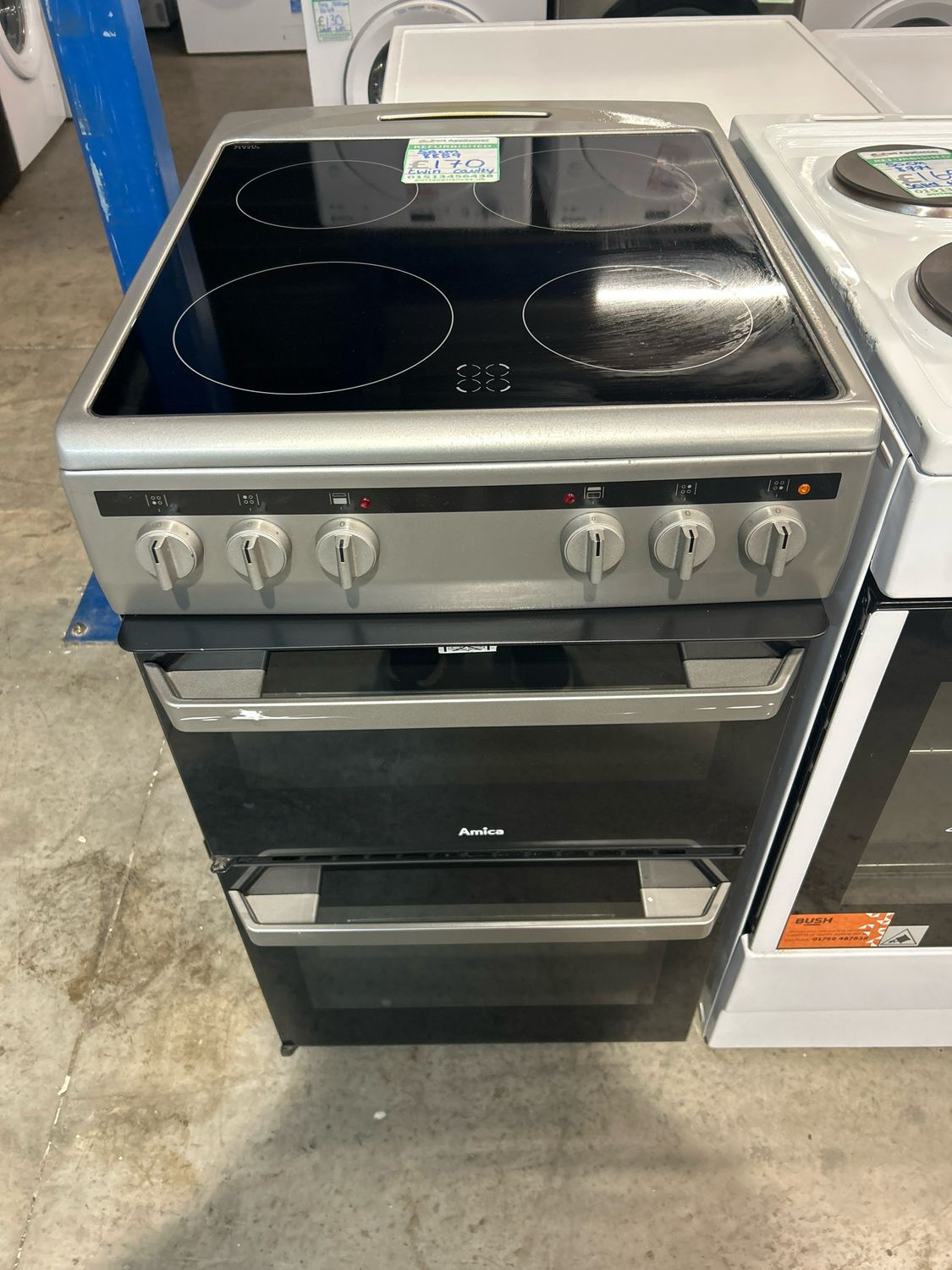 Amica 50cm Electric cooker Twin Cavity Ceramic Hob Silver