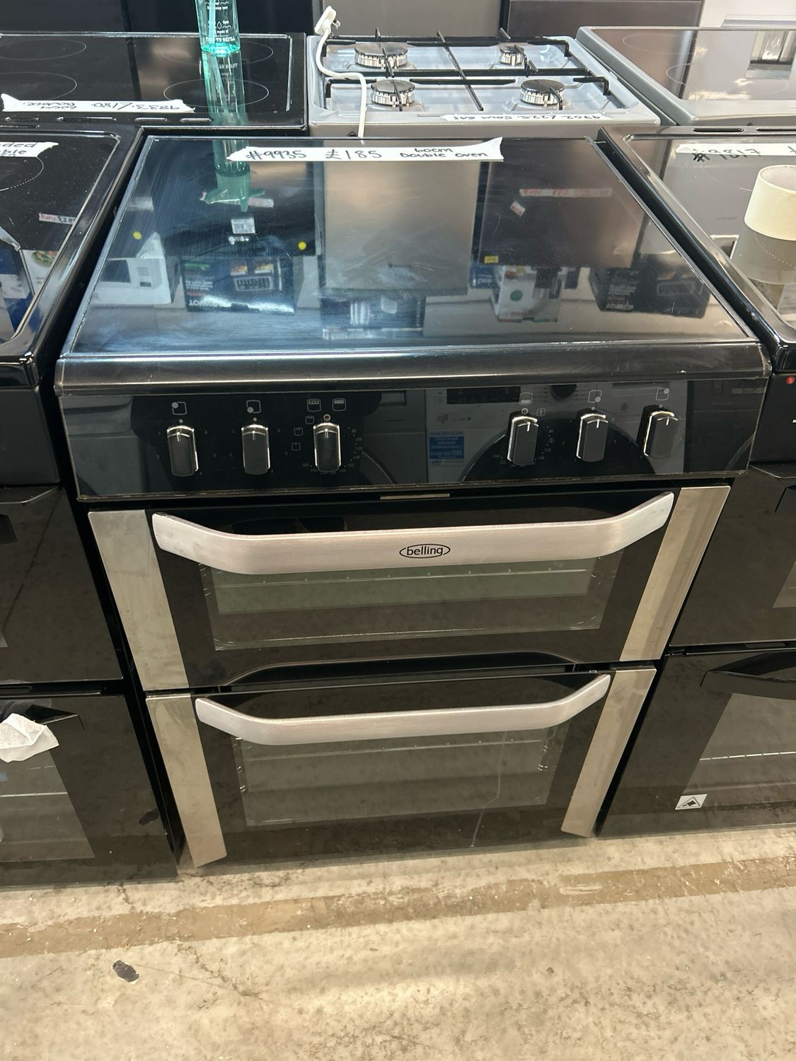 Belling BELFSE60DO 60cm Electric Cooker Double Oven Ceramic Hob Stainless Black