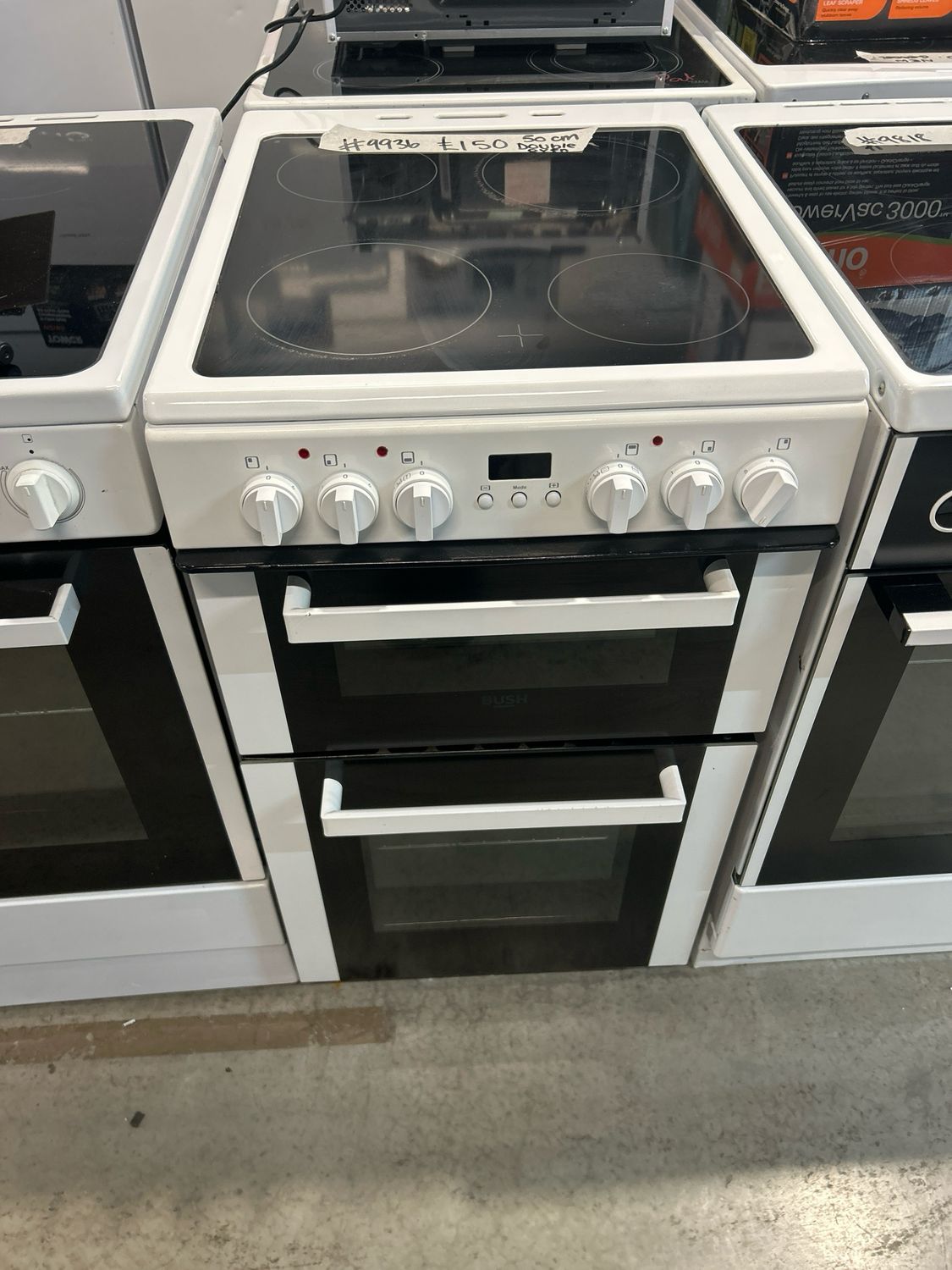 Bush DHBEDC50W 50cm Electric Cooker Double Oven Ceramic Hob White