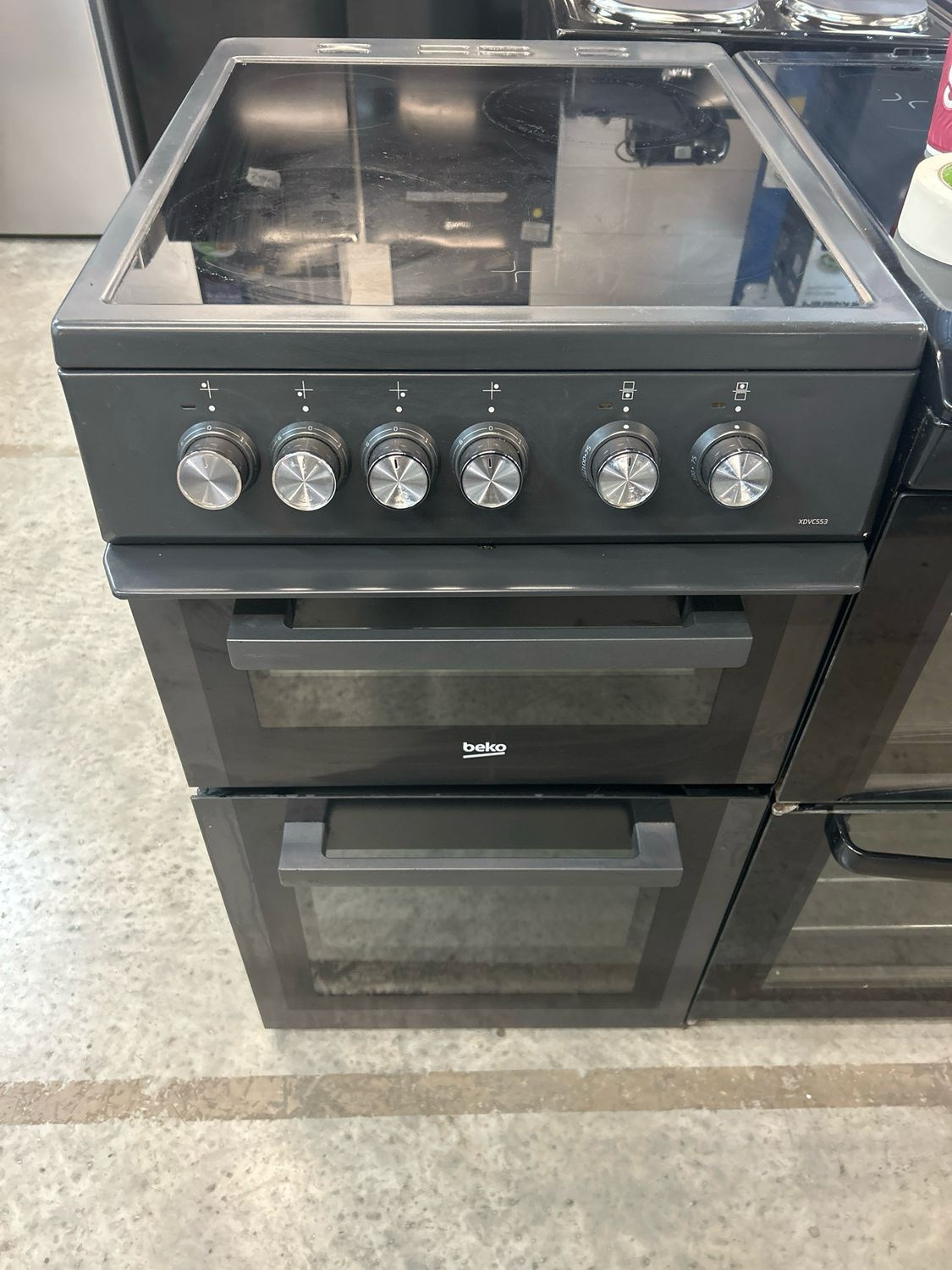 Beko XDVC553 50cm Electric Cooker Ceramic Hobs Double Oven Grey