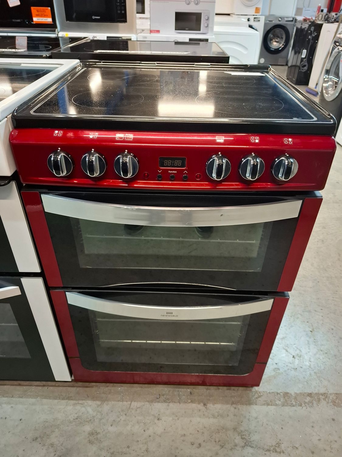 New World NW601EDOM 60cm Electric Cooker Double Oven Red
