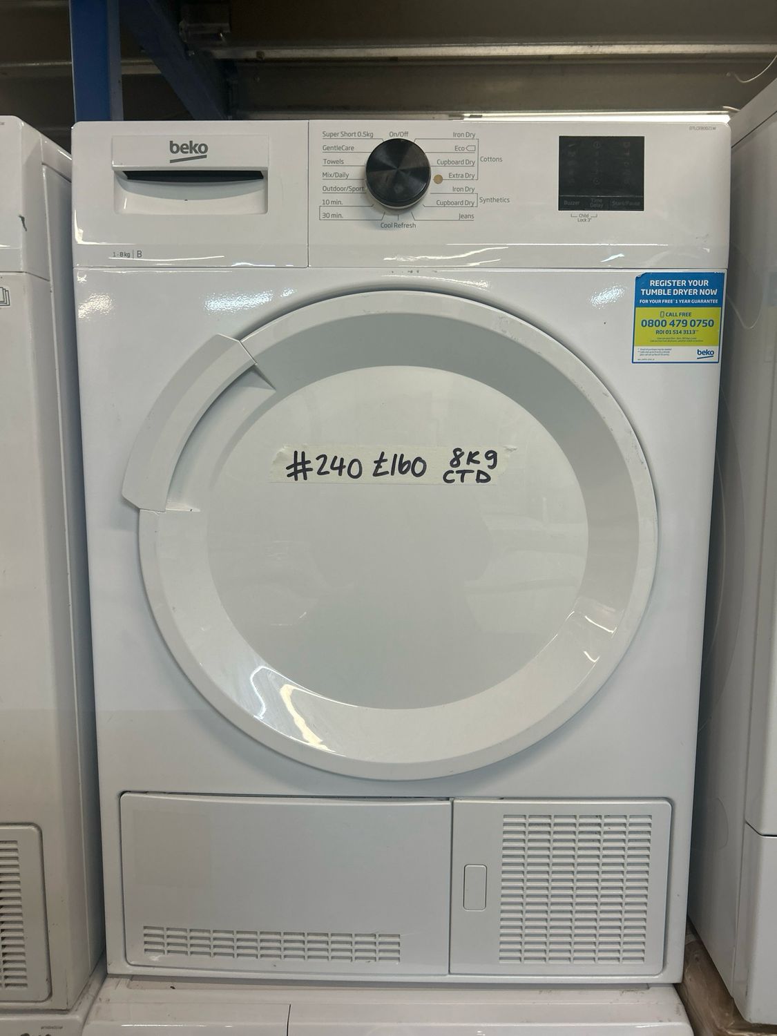 Beko DTLCE80021W 8Kg Condenser Dryer White