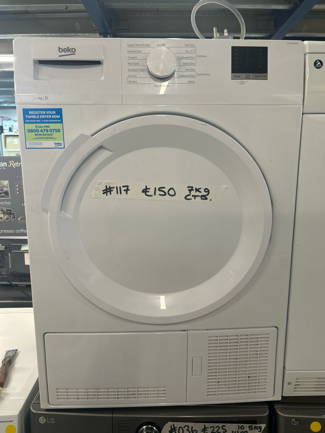 Beko DTLCE70051W 7Kg Condenser Dryer White