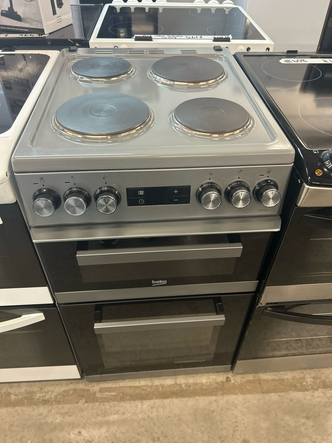 Beko KDV555A 50cm Electric Cooker Solid Hobs Double Oven Grey