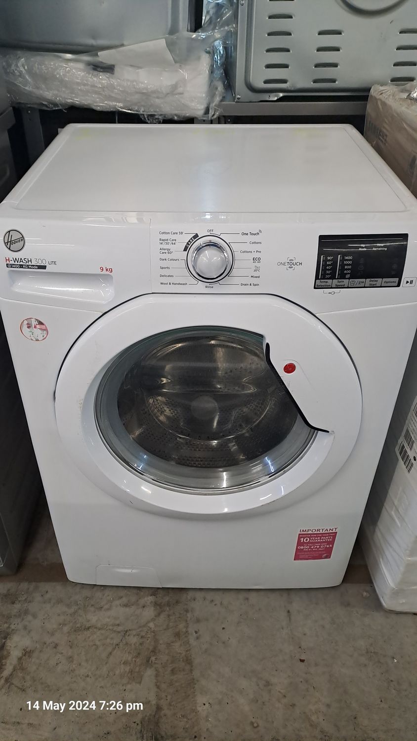 Hoover H3W492 H-Wash 9kg Load 1400 Spin Washing Machine White Refurbished 