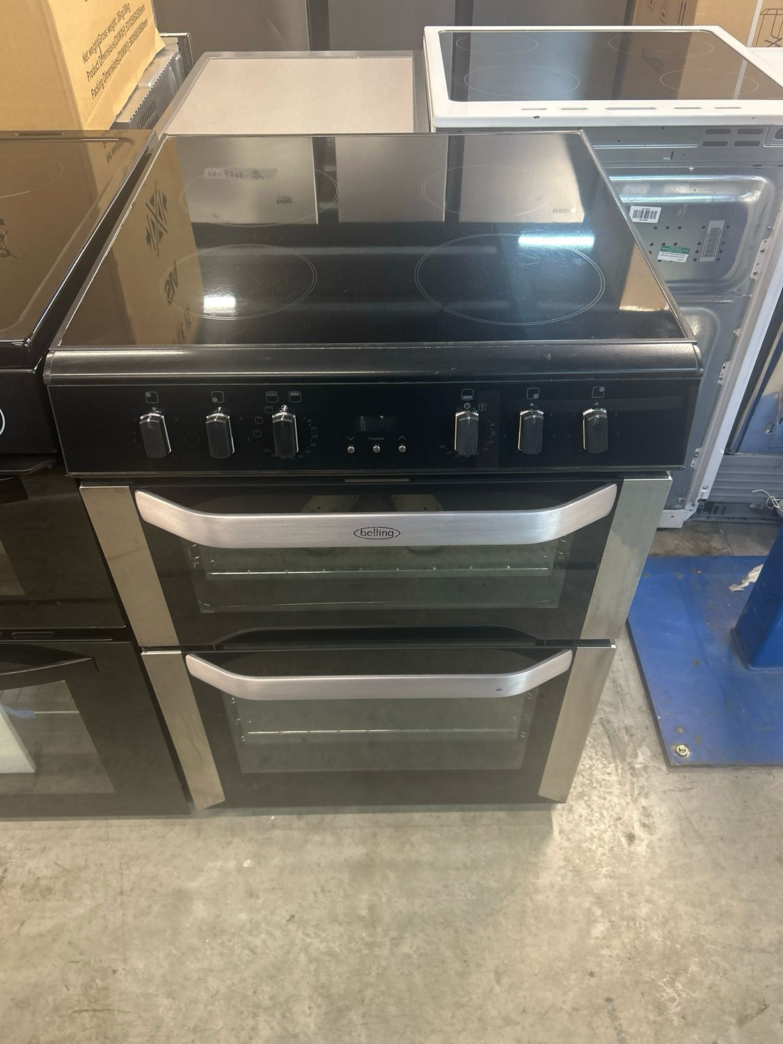 Belling BELFSE60DO 60cm Electric Cooker Double Oven Ceramic Hob Stainless Black