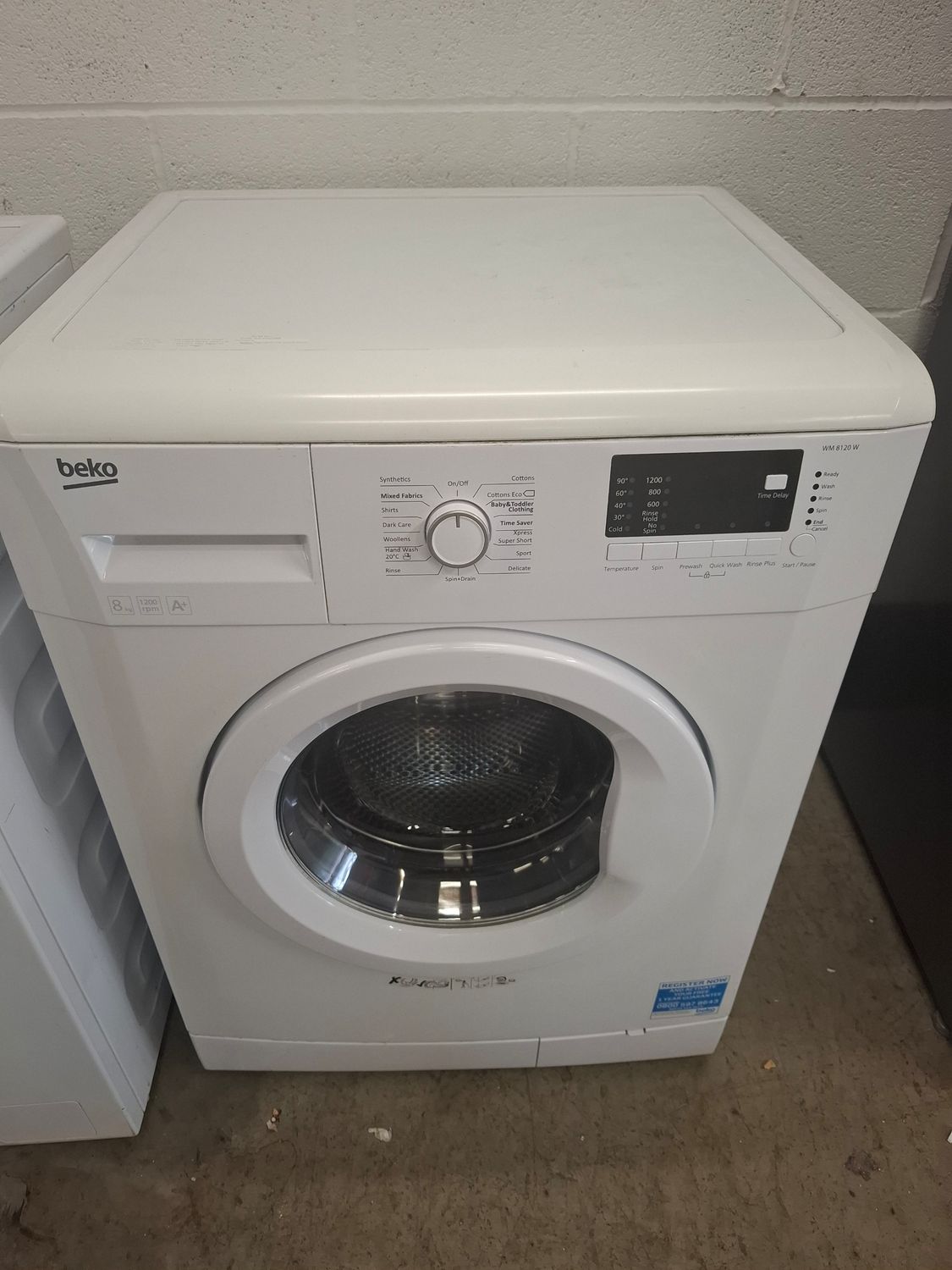 Beko WM8120W A+ 8kg Load 1200 Spin Washing Machine White H84cm W60cm D54cm
