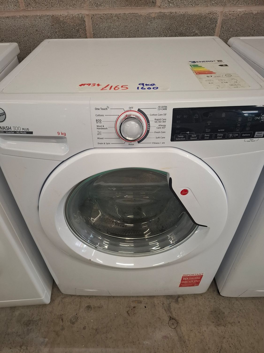 Hoover H3W49TE/1-80 9kg Load 1600 Spin Washing Machine White