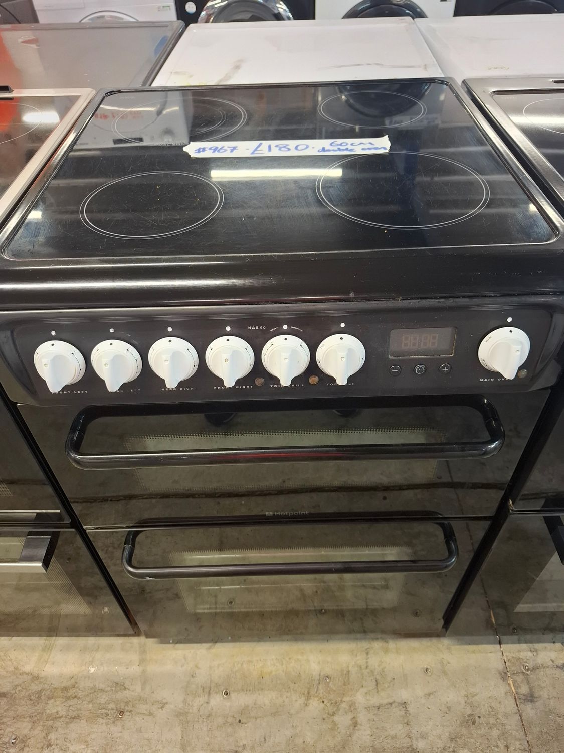 Hotpoint HAE60K 60cm Electric Cooker with Ceramic Hob Black / White Controls