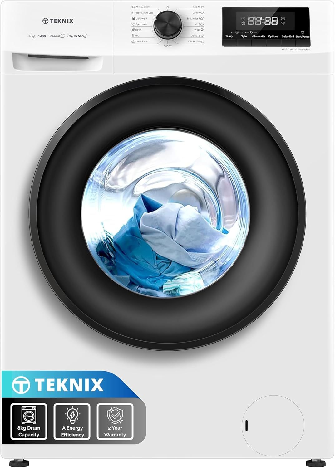 #Teknix TKW8142HW 8KG 1400rpm Washing Machine White Brand New