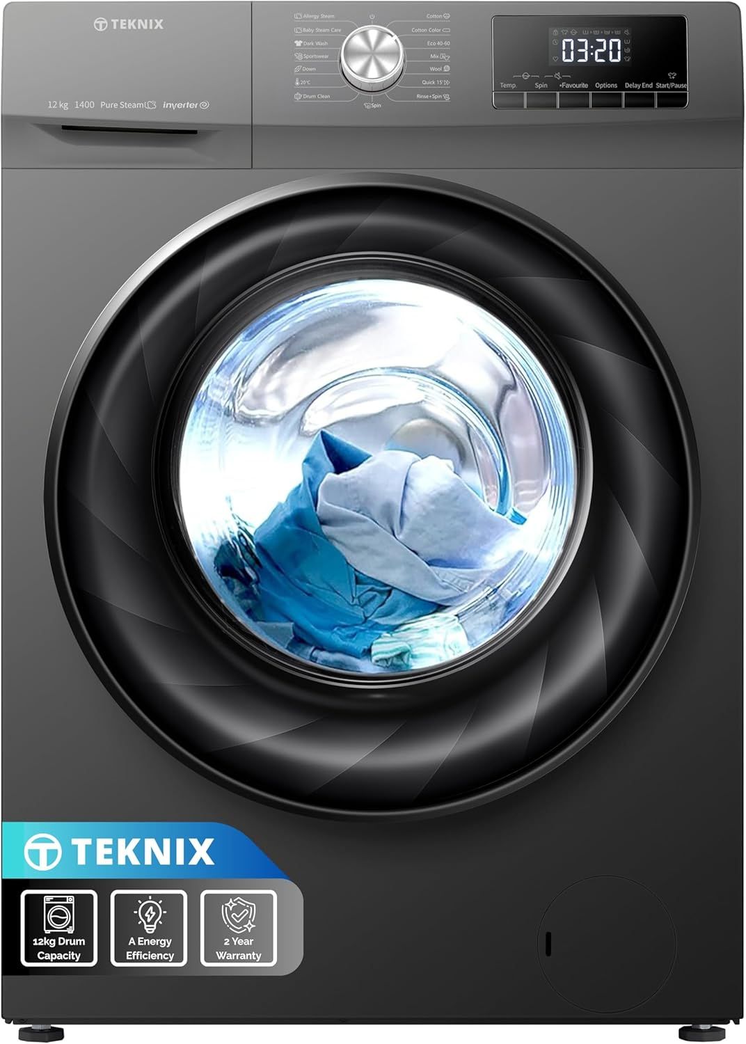 #Teknix TKW12142HS 12KG 1400rpm Washing Machine Brand New Silver