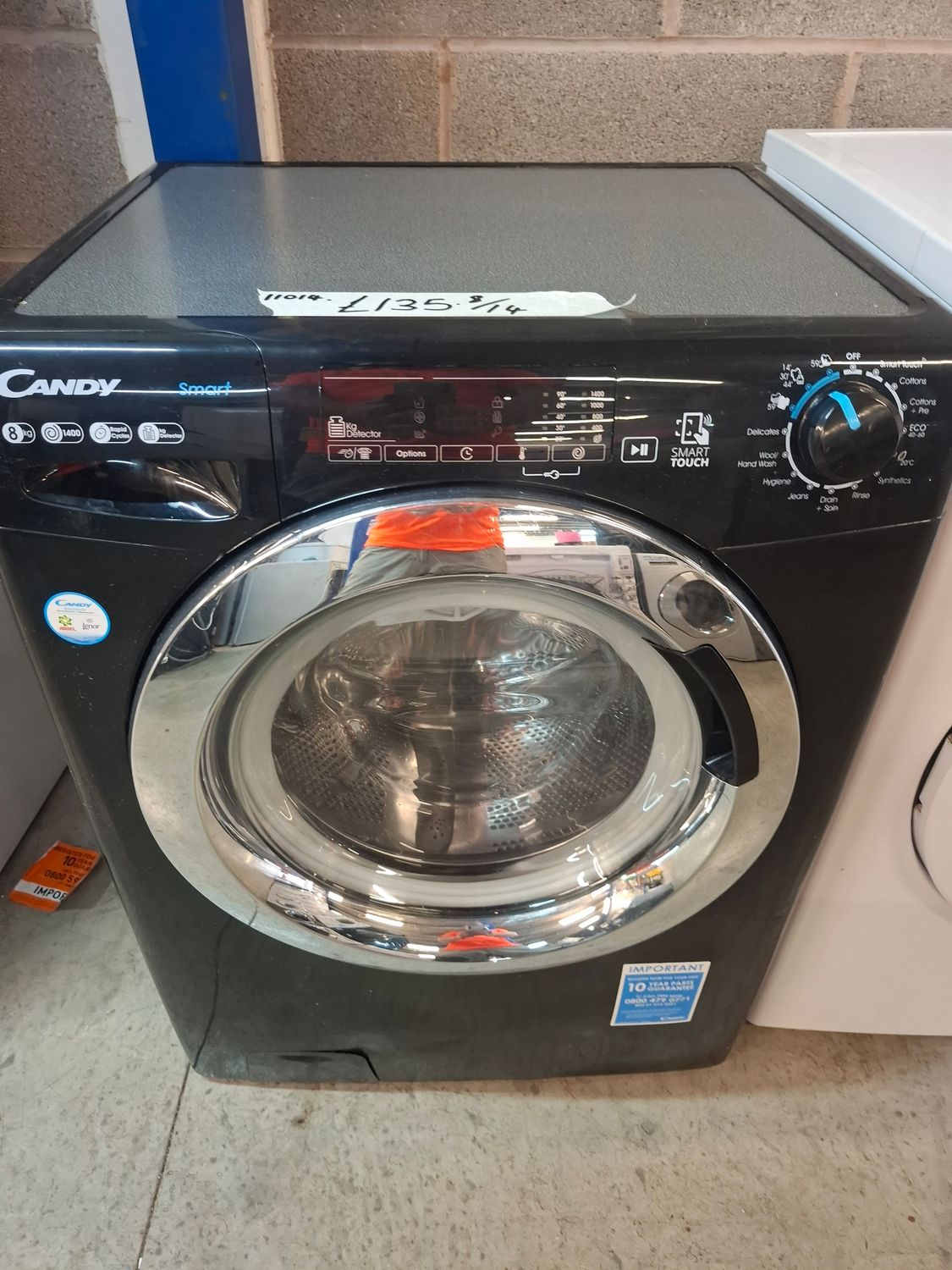 Candy CS148TWBB 8kg Load 1400 Spin Washing Machine Black Refurbished 